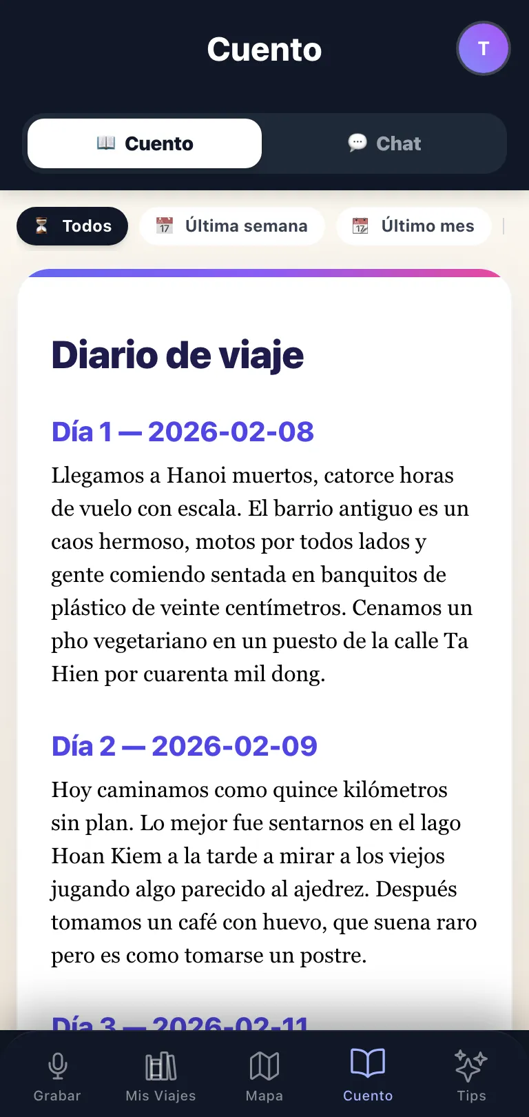 Tu diario, escrito con lo que dijiste.
